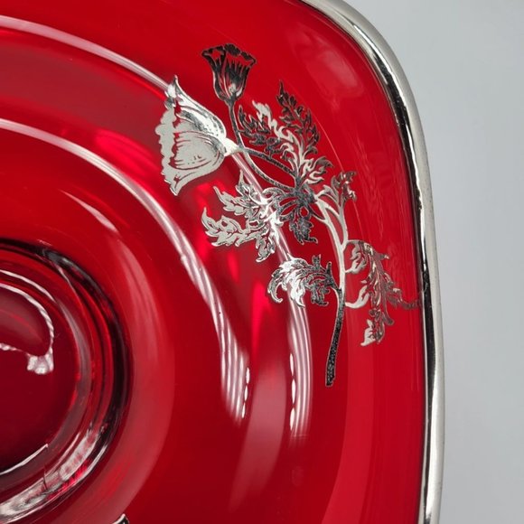 Vintage 6" Ruby Red Candy Dish Silver City Flanders MCM Elegant Glass - Picture 4 of 9